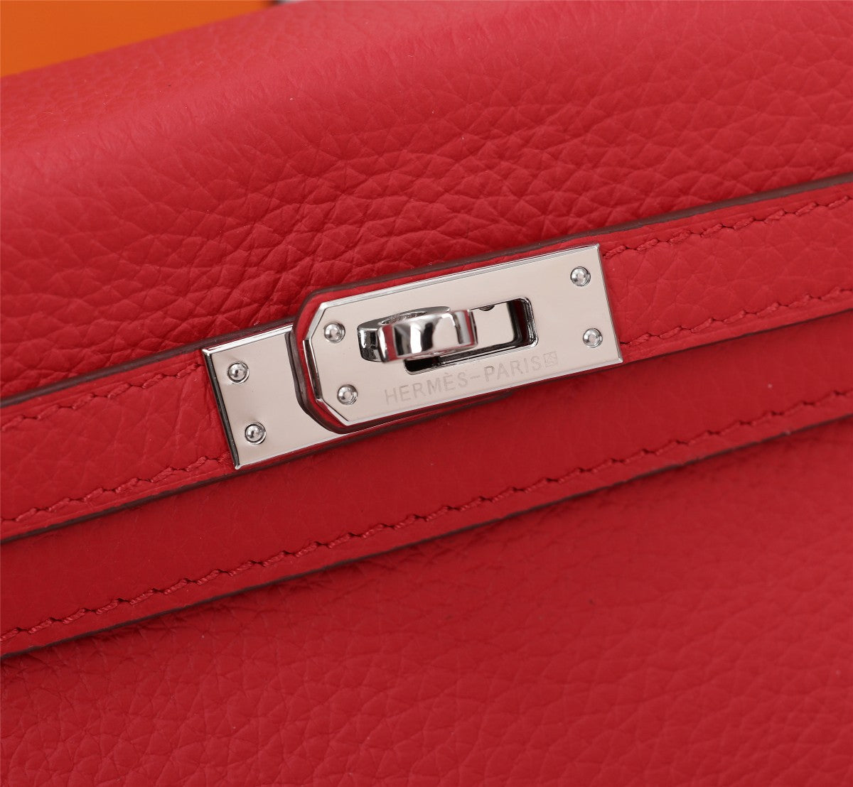 HM KELLY BAG 28 RED CALFSKIN SILVER HARDWARE