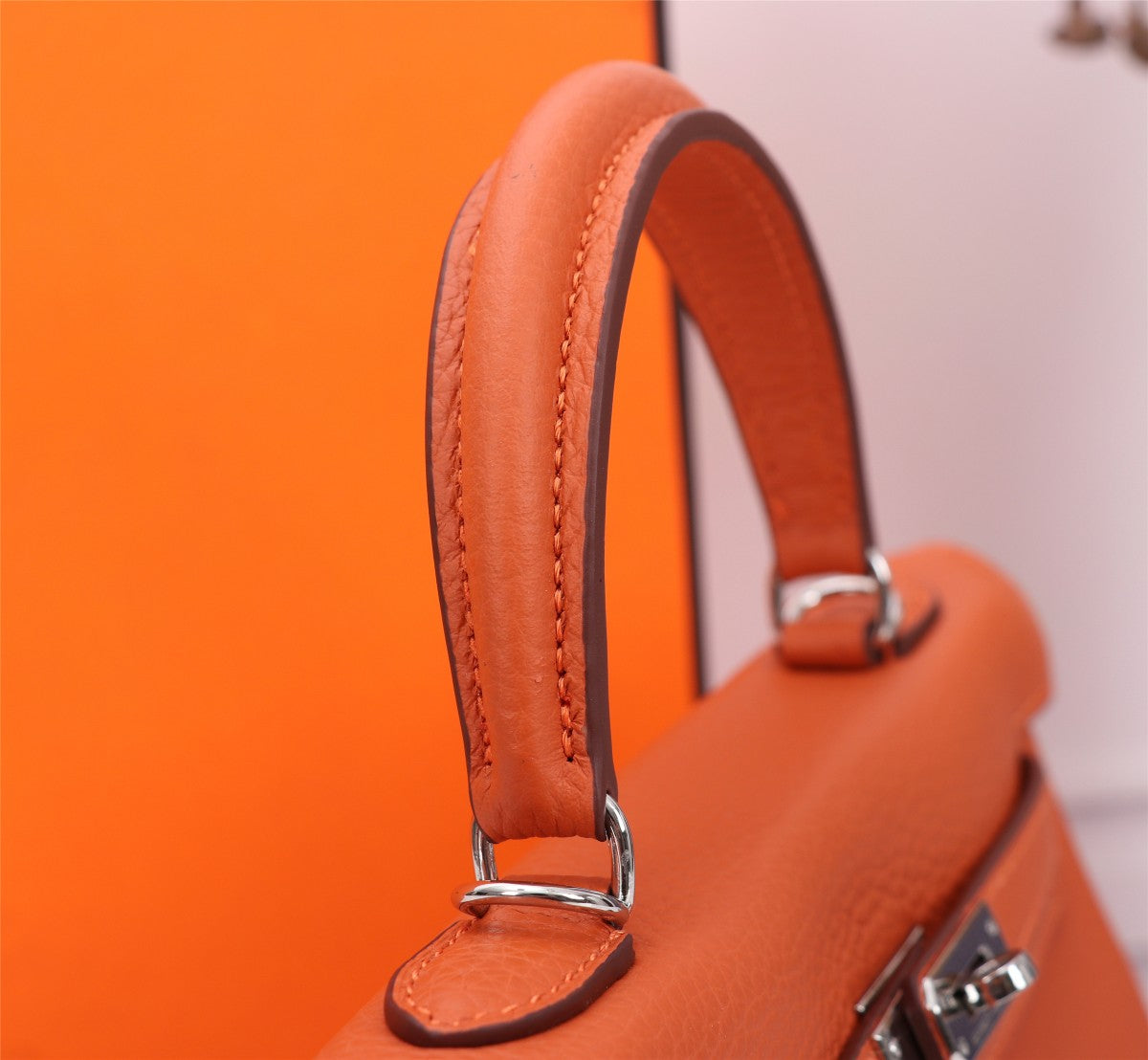 HM KELLY BAG 25 ORANGE CALFSKIN SILVER HARDWARE