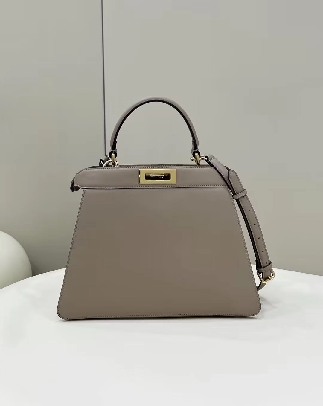 FENDI PEEKABOO 33 BAG IN KHAKI CALFSKIN WITH STRAP GOLD HARDWARE