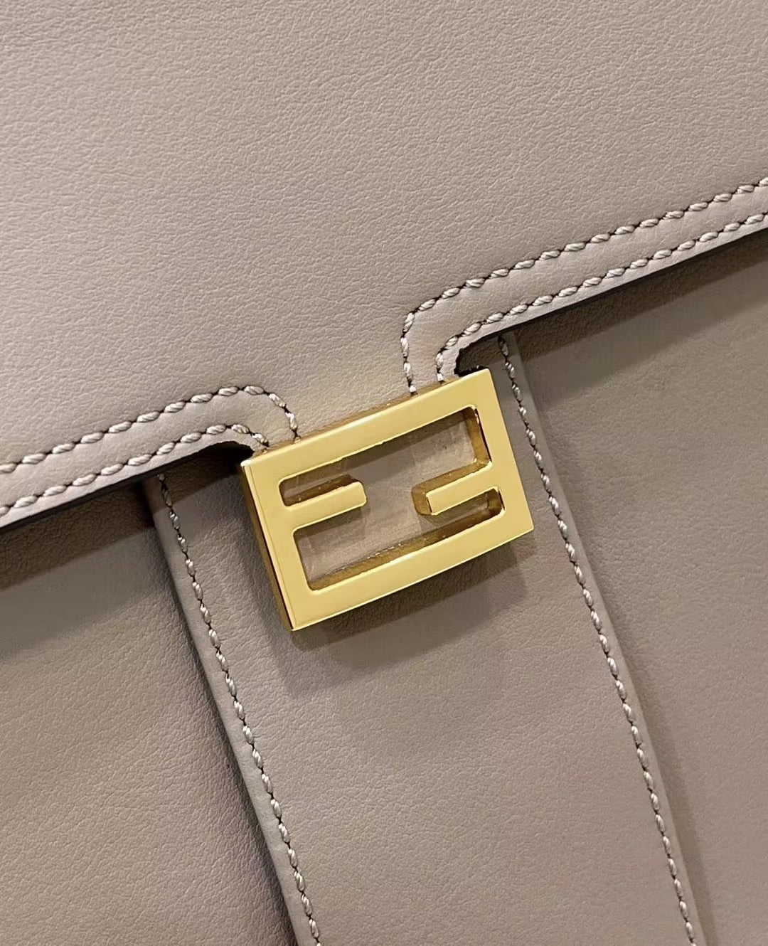 FENDI PEEKABOO 33 BAG IN KHAKI CALFSKIN WITH STRAP GOLD HARDWARE