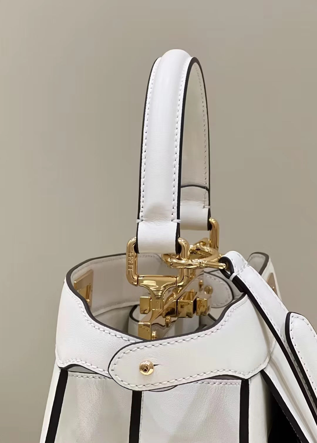 FENDI PEEKABOO 33 BAG IN WHITE CALFSKIN WITH STRAP GOLD HARDWARE