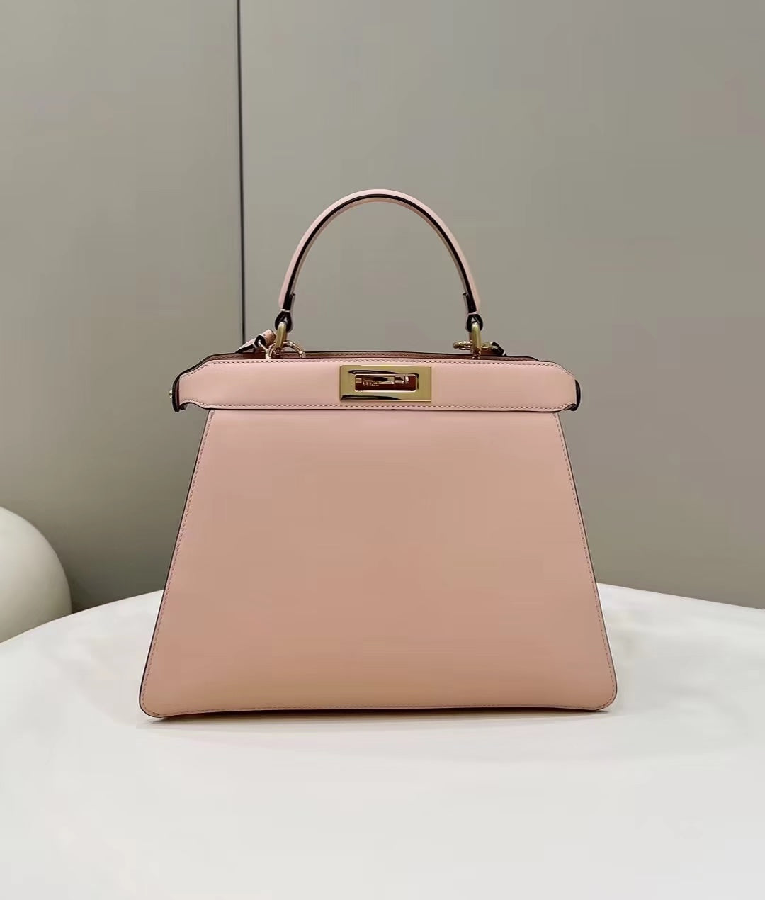 FENDI PEEKABOO 33 BAG IN LIGHT PINK CALFSKIN WITH STRAP GOLD HARDWARE