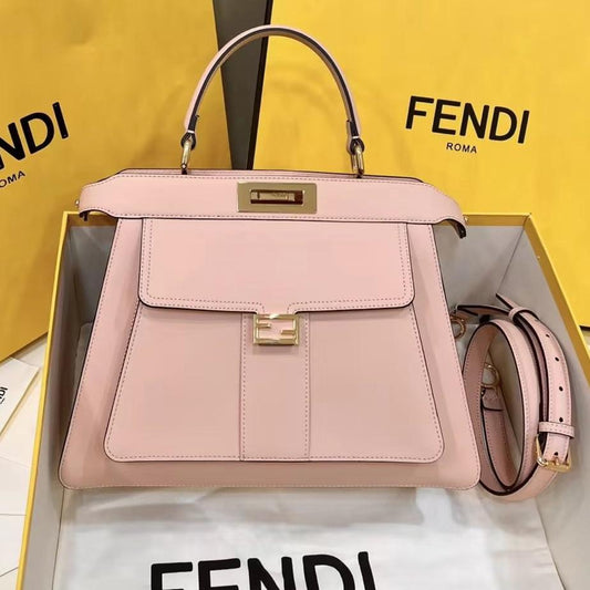 FENDI PEEKABOO 33 BAG IN LIGHT PINK CALFSKIN WITH STRAP GOLD HARDWARE