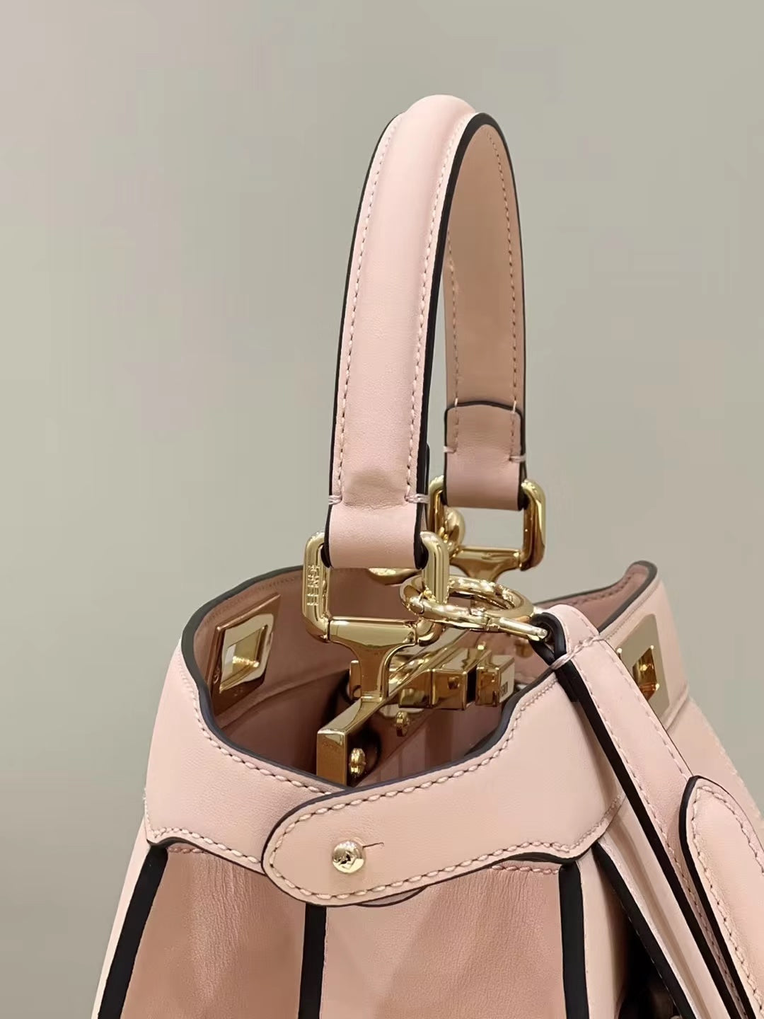 FENDI PEEKABOO 33 BAG IN LIGHT PINK CALFSKIN WITH STRAP GOLD HARDWARE