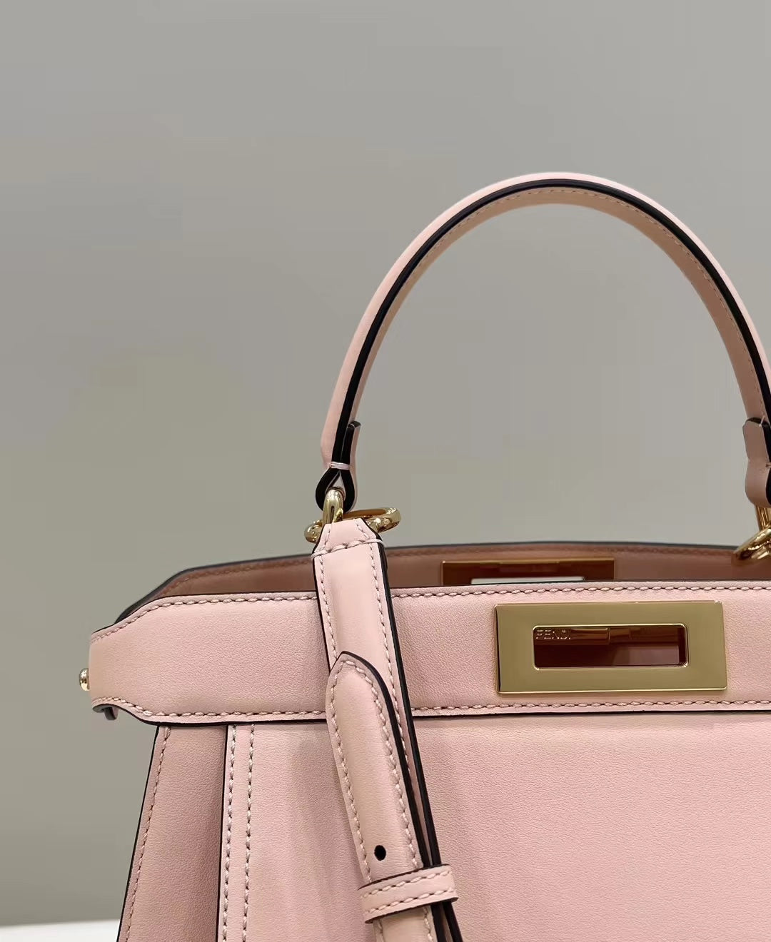 FENDI PEEKABOO 33 BAG IN LIGHT PINK CALFSKIN WITH STRAP GOLD HARDWARE