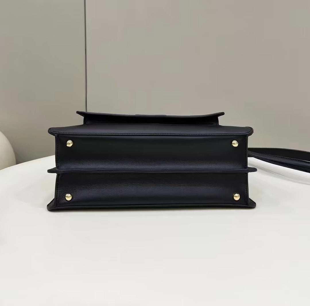 FENDI PEEKABOO 33 BAG IN BLACK CALFSKIN WITH STRAP GOLD HARDWARE