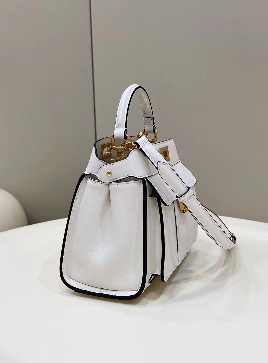 FENDI PEEKABOO MINI 23 BAG IN WHITE CALFSKIN WITH GOLD HARDWARE