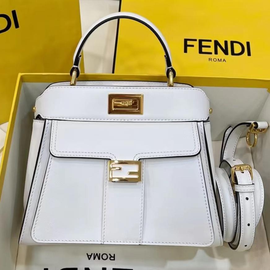 FENDI PEEKABOO MINI 23 BAG IN WHITE CALFSKIN WITH GOLD HARDWARE