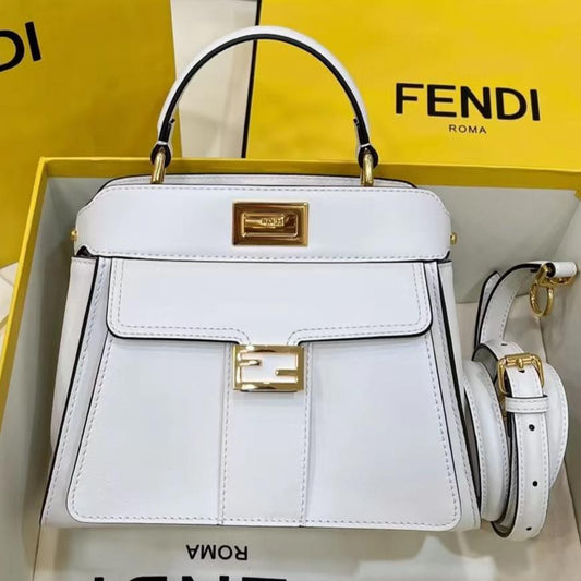 FENDI PEEKABOO MINI 23 BAG IN WHITE CALFSKIN WITH GOLD HARDWARE