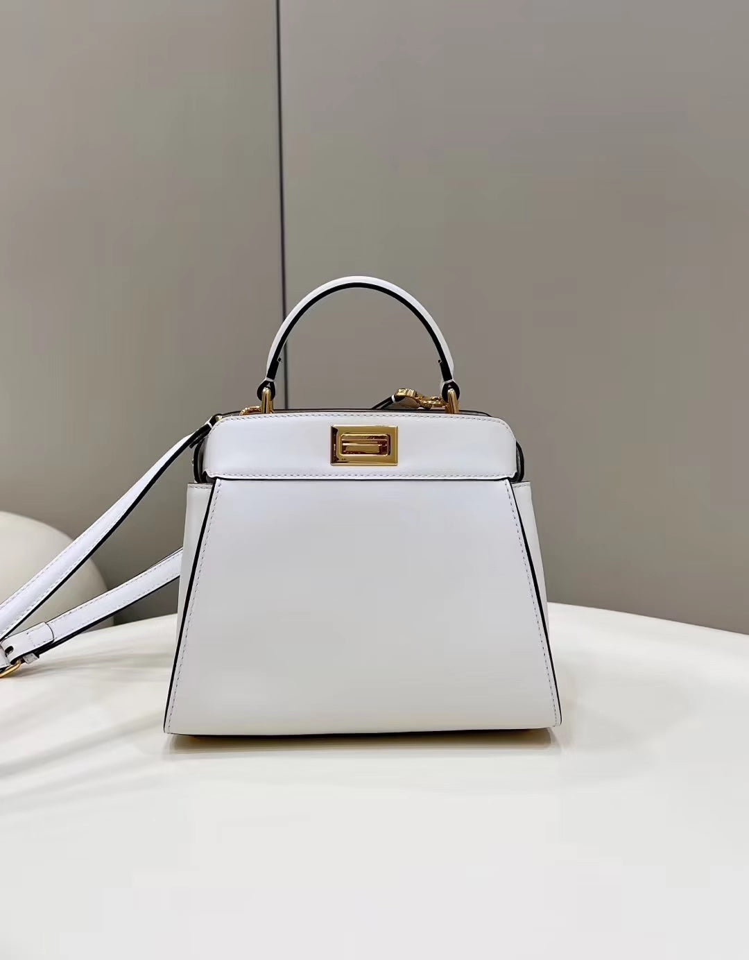 FENDI PEEKABOO MINI 23 BAG IN WHITE CALFSKIN WITH GOLD HARDWARE