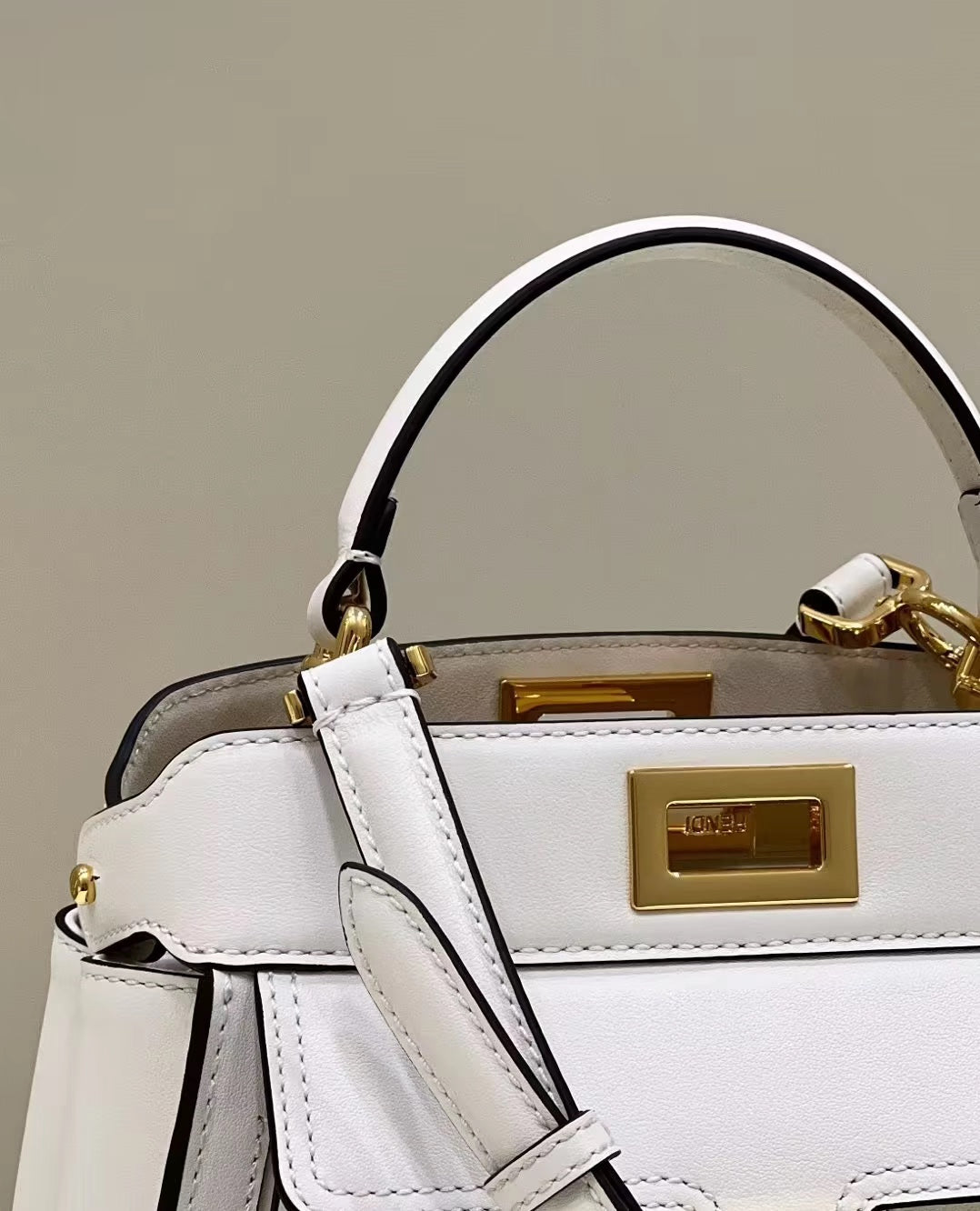 FENDI PEEKABOO MINI 23 BAG IN WHITE CALFSKIN WITH GOLD HARDWARE