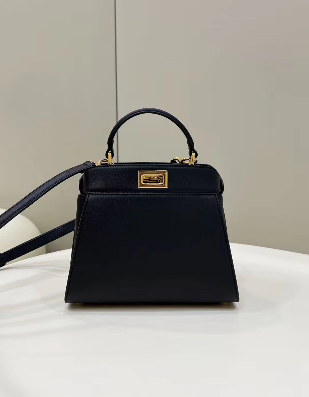 FENDI PEEKABOO MINI 23 BAG IN BLACK CALFSKIN WITH GOLD HARDWARE