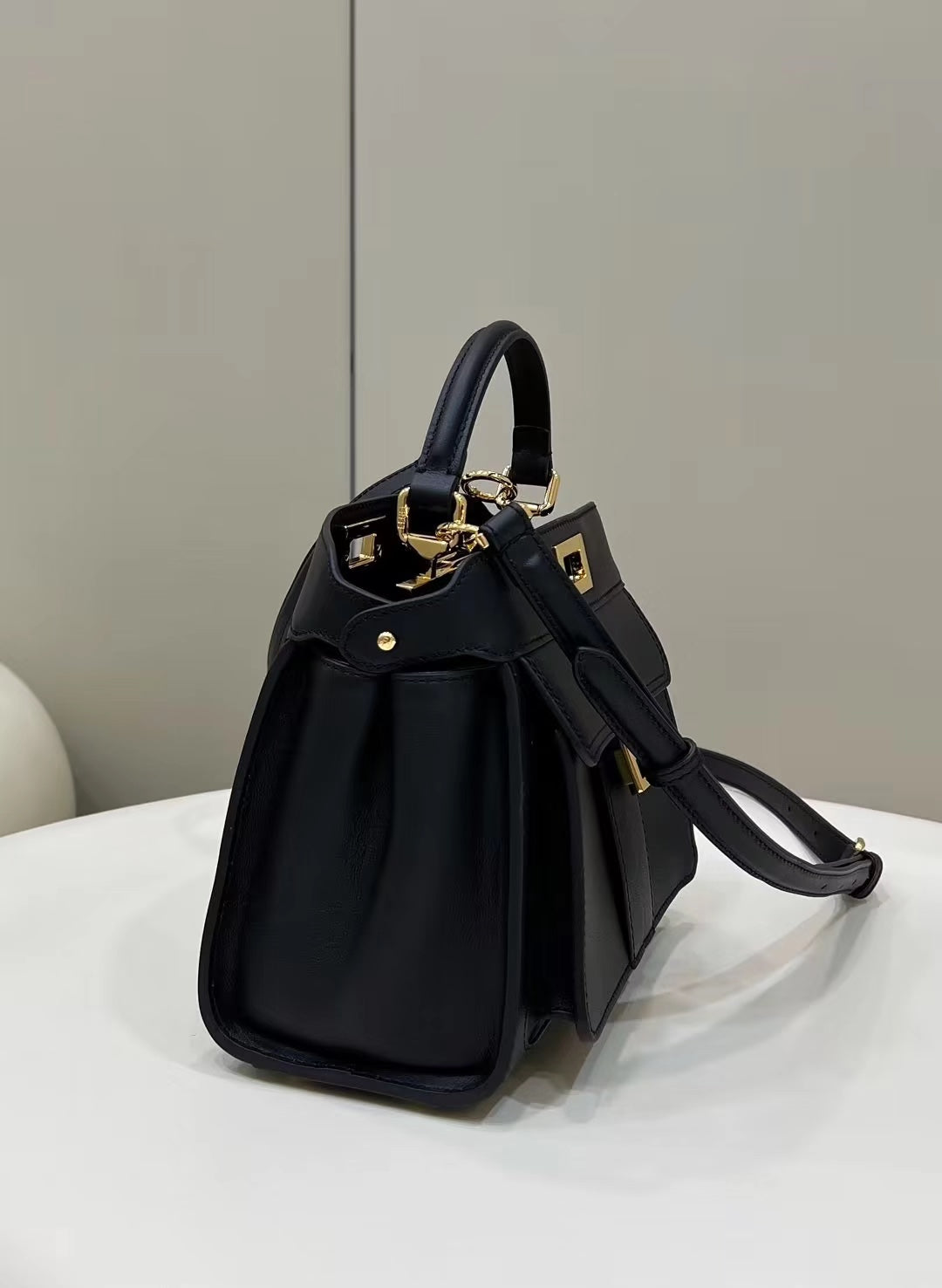 FENDI PEEKABOO MINI 23 BAG IN BLACK CALFSKIN WITH GOLD HARDWARE