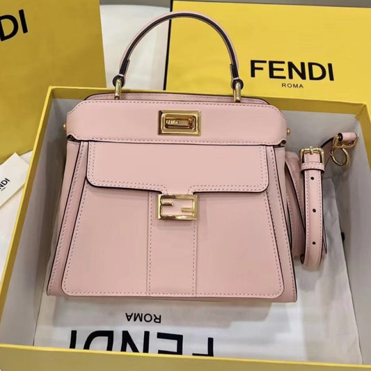 FENDI PEEKABOO MINI 23 BAG IN LIGHT PINK CALFSKIN WITH GOLD HARDWARE