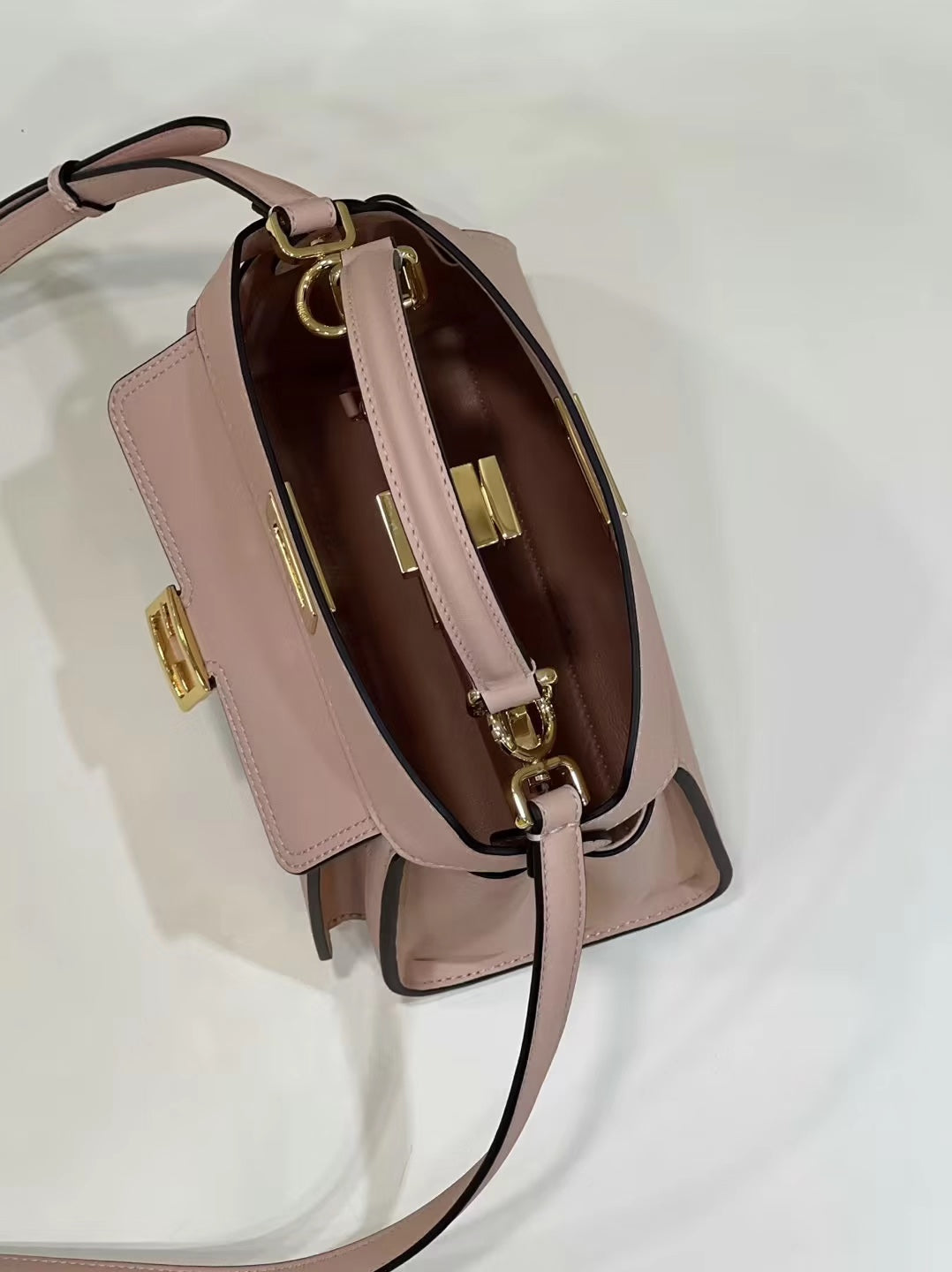 FENDI PEEKABOO MINI 23 BAG IN LIGHT PINK CALFSKIN WITH GOLD HARDWARE