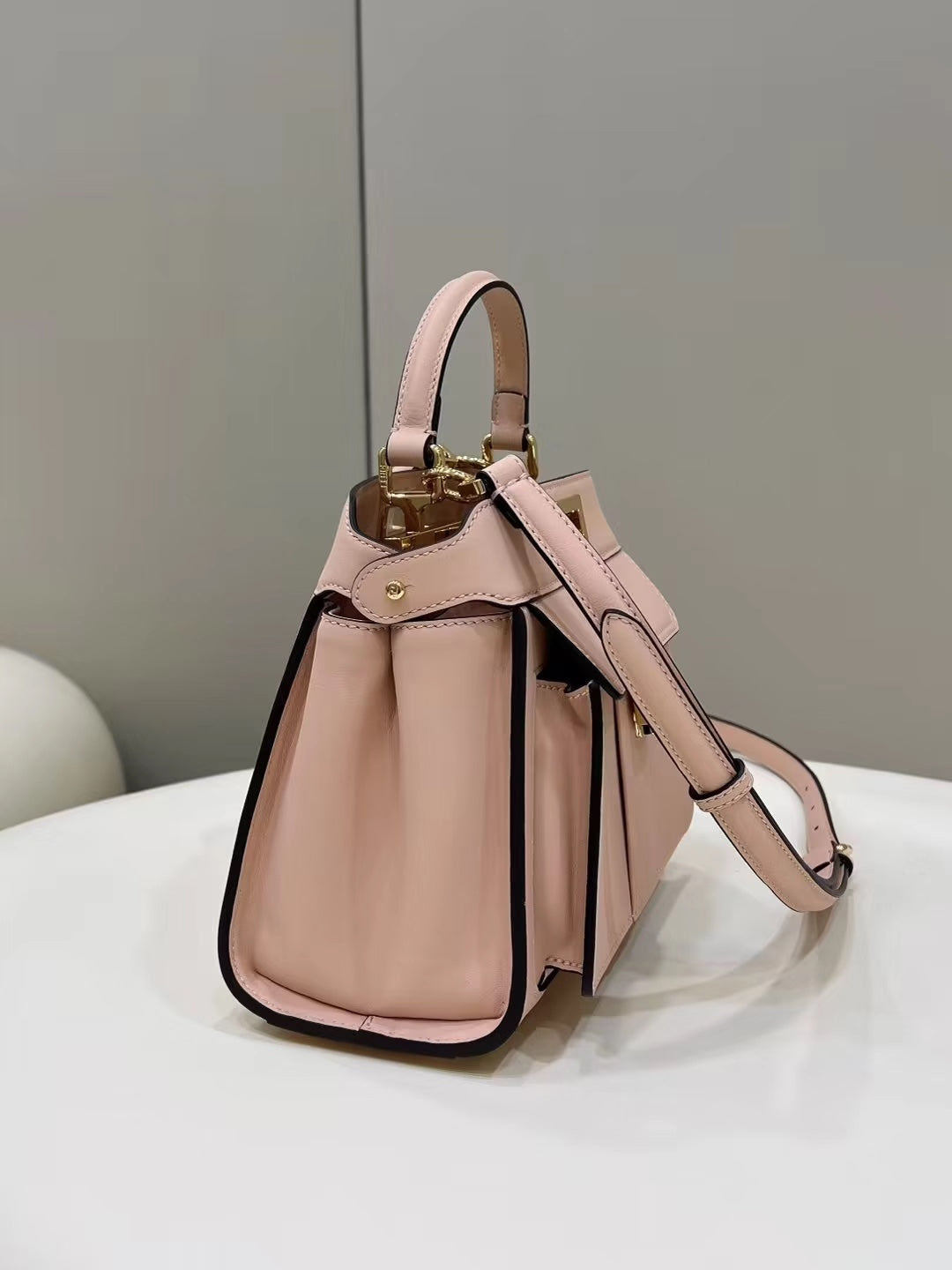 FENDI PEEKABOO MINI 23 BAG IN LIGHT PINK CALFSKIN WITH GOLD HARDWARE