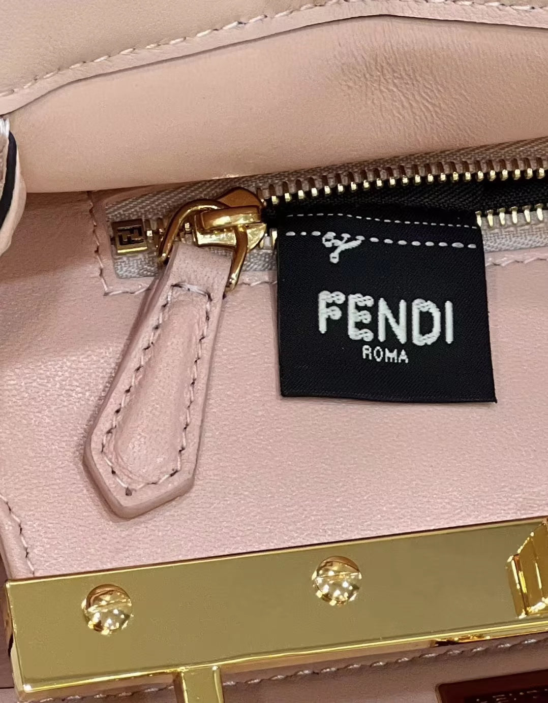 FENDI PEEKABOO MINI 23 BAG IN LIGHT PINK CALFSKIN WITH GOLD HARDWARE