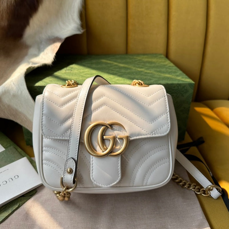 GG MARMONT MINI 18 HANDBAG IN WHITE CALFSKIN