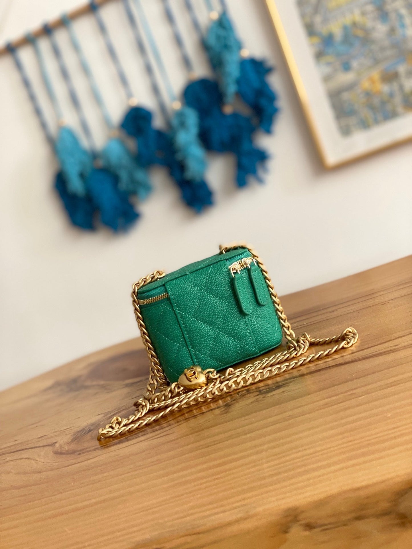 CC MINI 10 VANITY IN COOL GREEN CALFSKIN GOLD HARDWARE