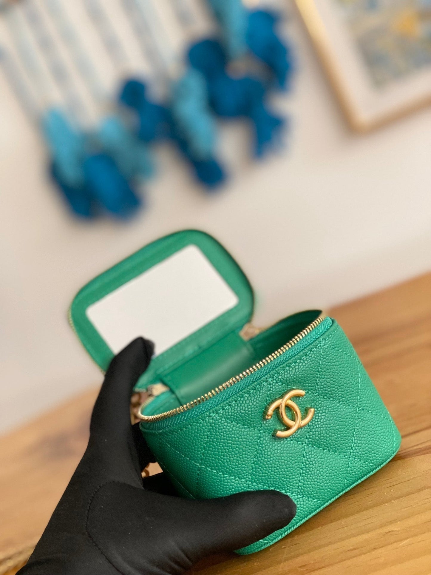 CC MINI 10 VANITY IN COOL GREEN CALFSKIN GOLD HARDWARE