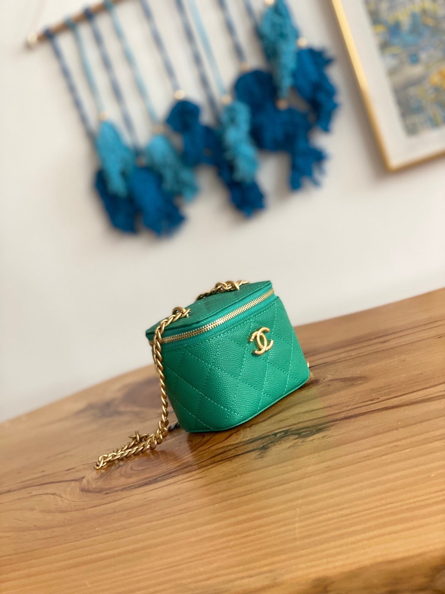 CC MINI 10 VANITY IN COOL GREEN CALFSKIN GOLD HARDWARE