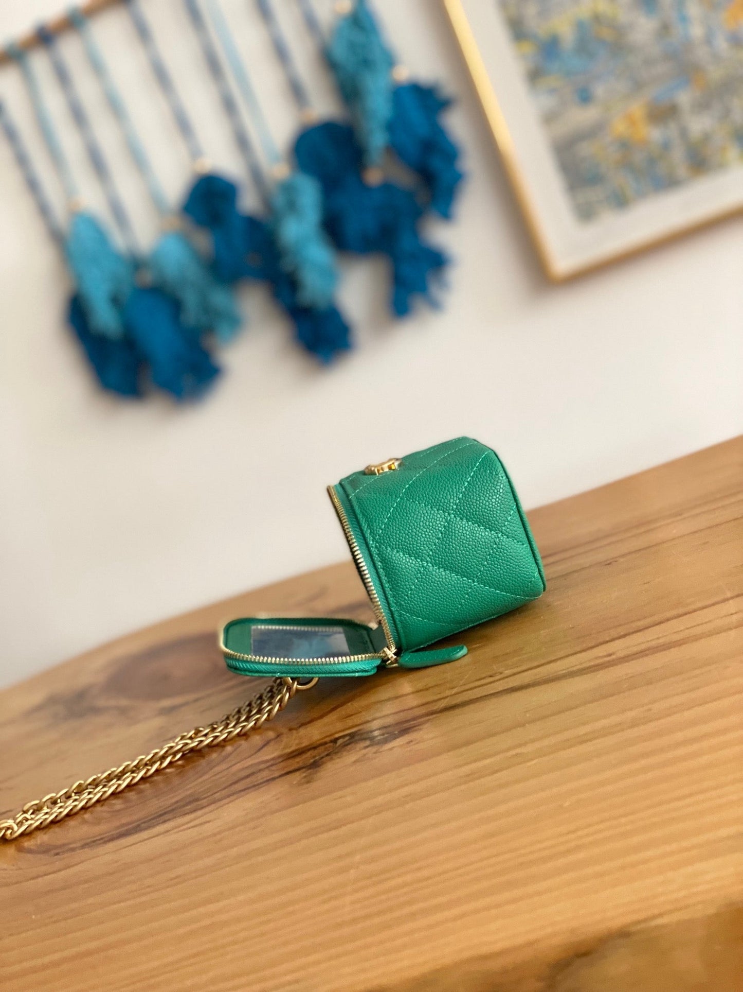 CC MINI 10 VANITY IN COOL GREEN CALFSKIN GOLD HARDWARE