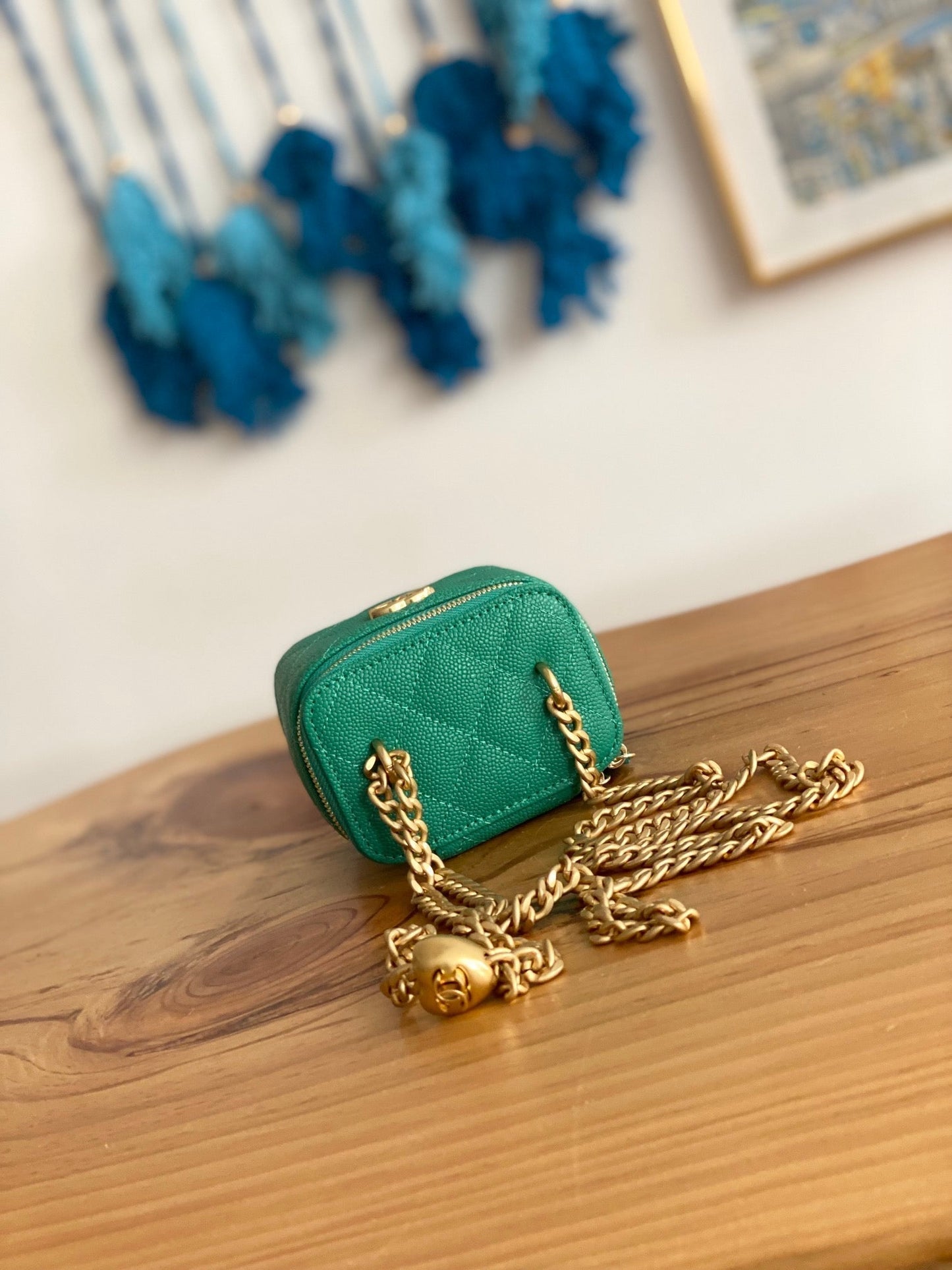 CC MINI 10 VANITY IN COOL GREEN CALFSKIN GOLD HARDWARE