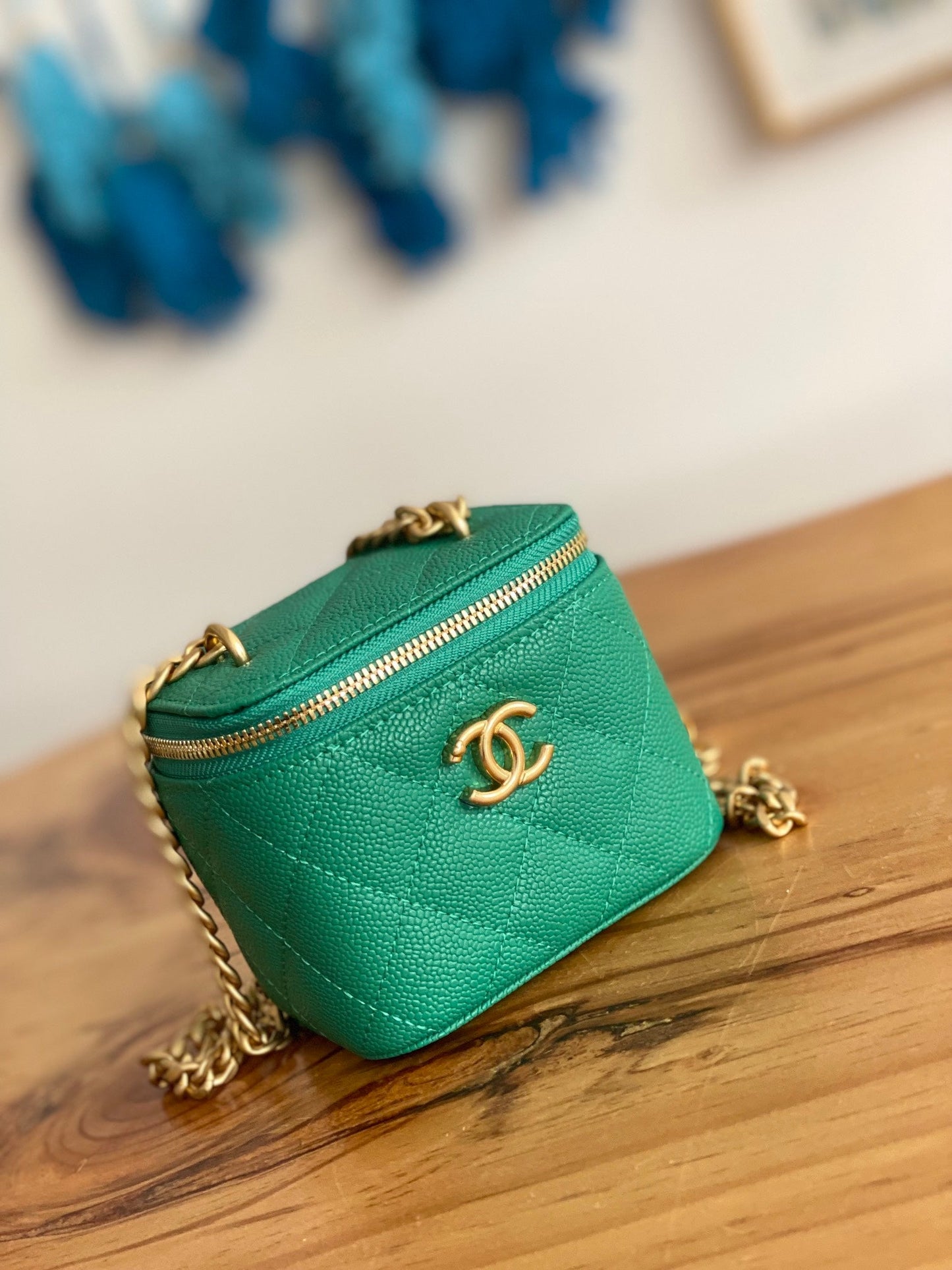 CC MINI 10 VANITY IN COOL GREEN CALFSKIN GOLD HARDWARE