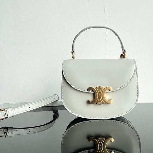 TRIOMPHE SHINY CALFSKIN HANDBAG 18 WHITE