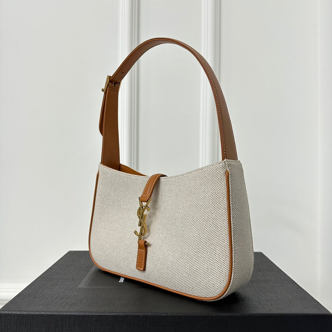 LE 5 À 7 BAG 23 WHITE BROWN CANVAS WITH CALFSKIN