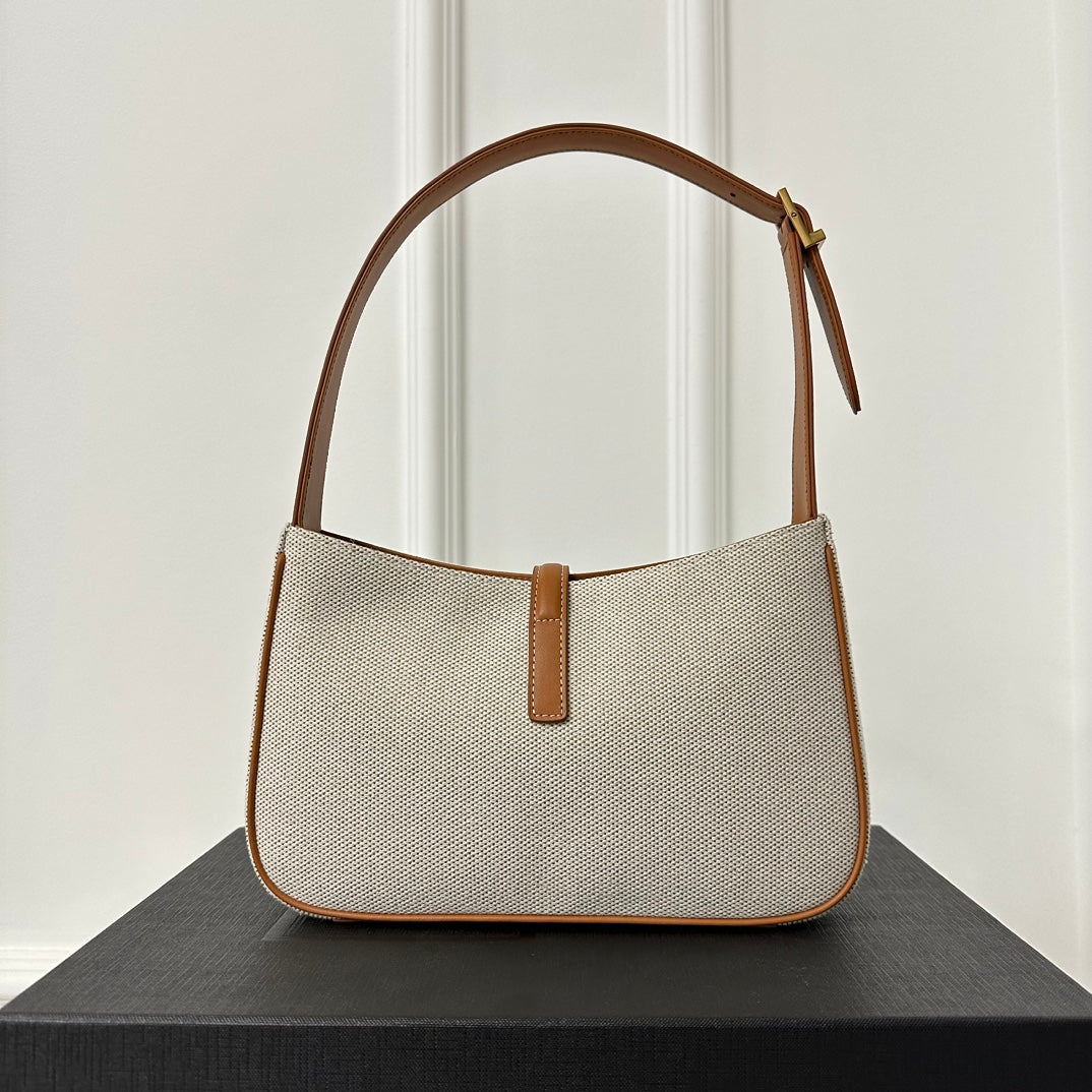 LE 5 À 7 BAG 23 WHITE BROWN CANVAS WITH CALFSKIN