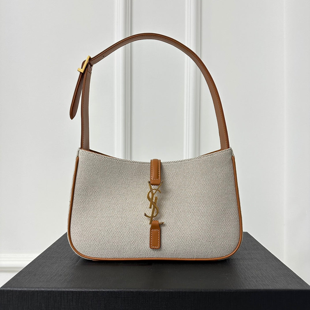 LE 5 À 7 BAG 23 WHITE BROWN CANVAS WITH CALFSKIN