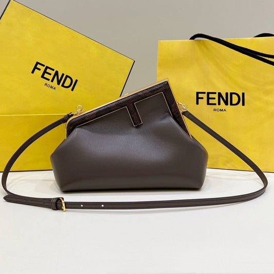 FENDI FIRST MEDIUM 26 BAG IN CHOCOLATE BROWN CALFSKIN WITH GOLD HARDWARE