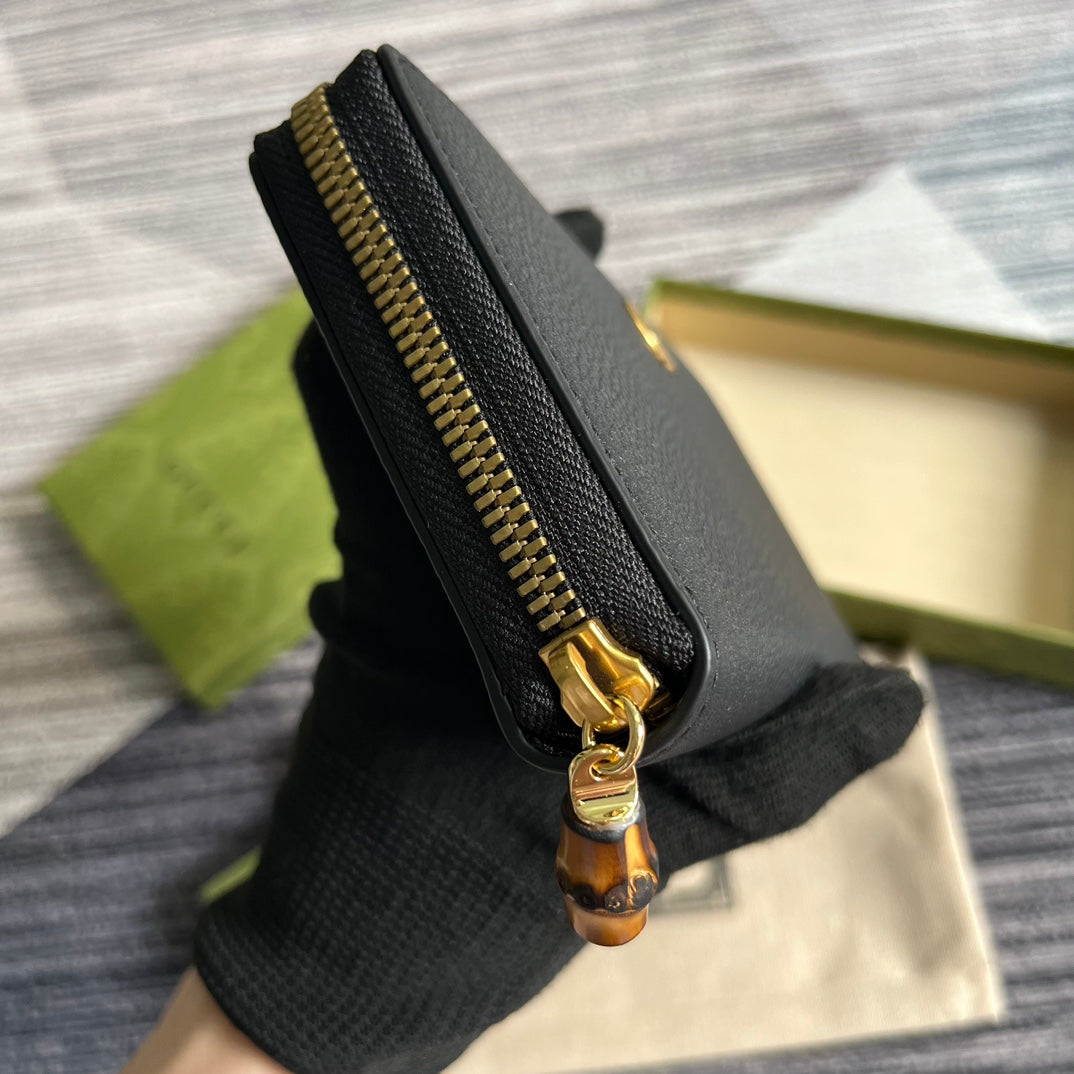 GG MARMONT 19 ZIP-AROUND WALLET BLACK CALFSKIN