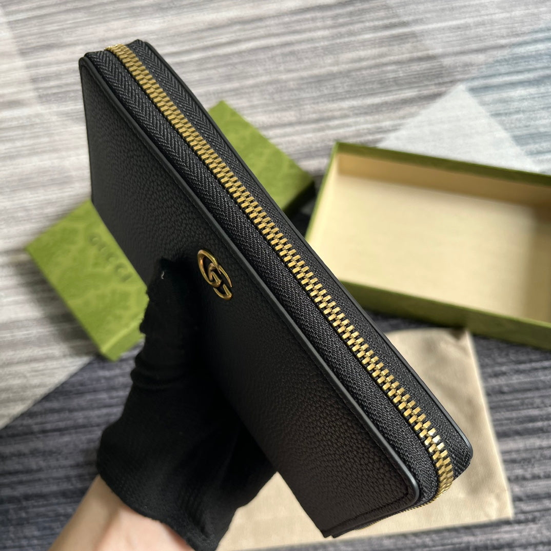 GG MARMONT 19 ZIP-AROUND WALLET BLACK CALFSKIN