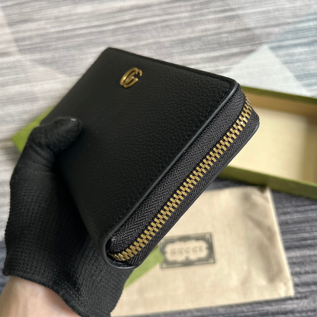 GG MARMONT 19 ZIP-AROUND WALLET BLACK CALFSKIN