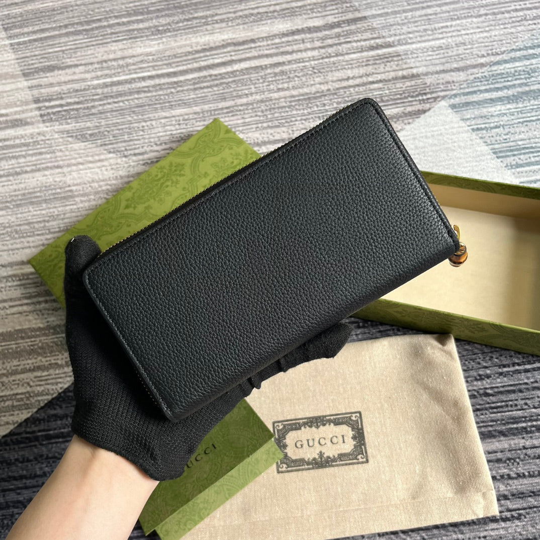 GG MARMONT 19 ZIP-AROUND WALLET BLACK CALFSKIN