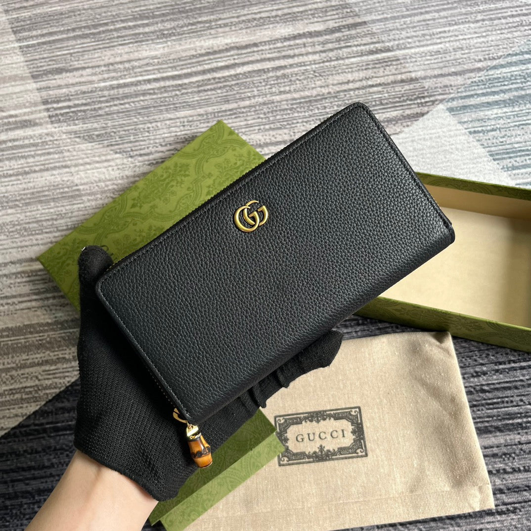 GG MARMONT 19 ZIP-AROUND WALLET BLACK CALFSKIN