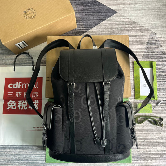 GG OPHIDIA LARGE 42 BACKPACK IN BLACK CANVAS AND CALFSKIN