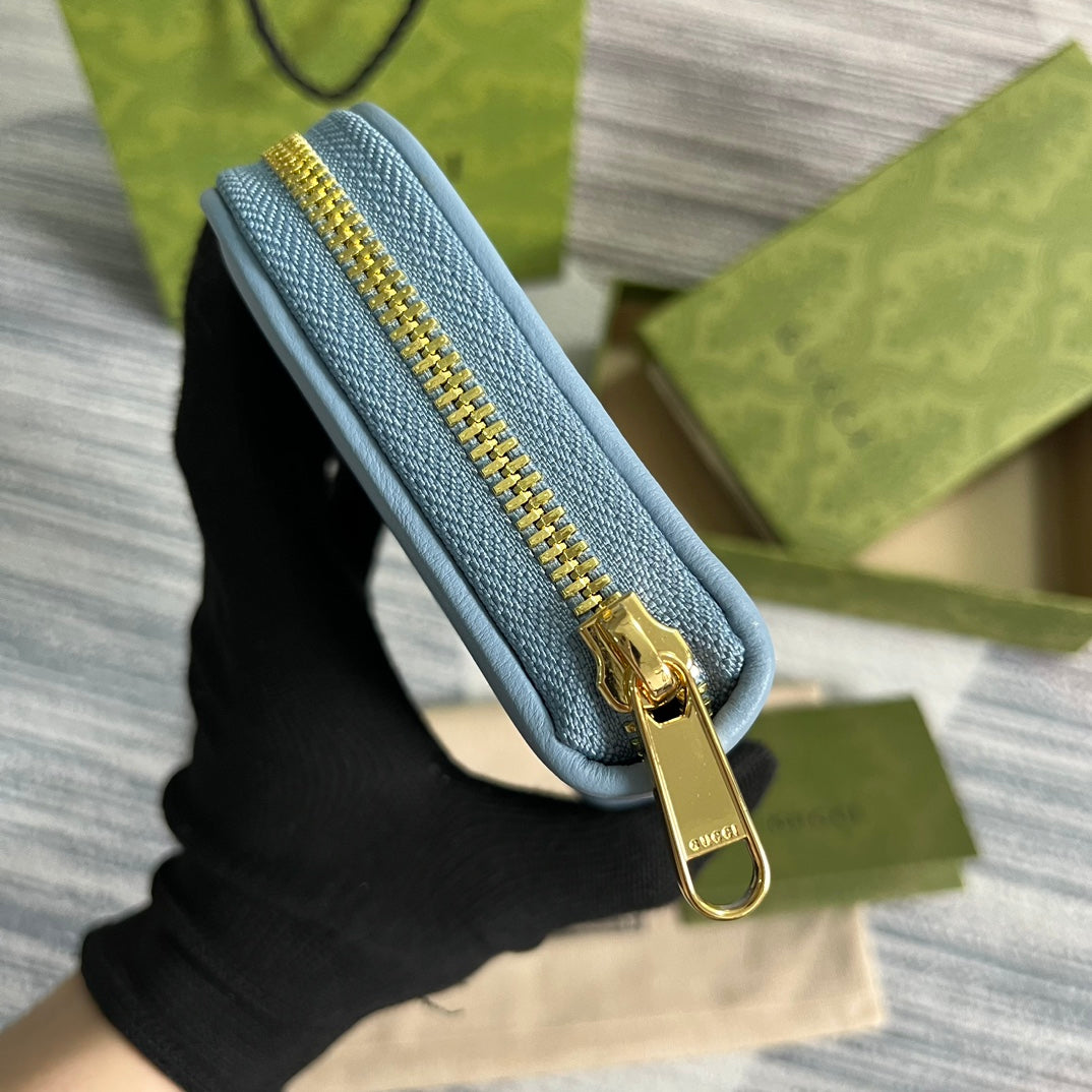 GG BLONDIE 21 FULL ZIP WALLET IN BLUE PASTEL CALFSKIN