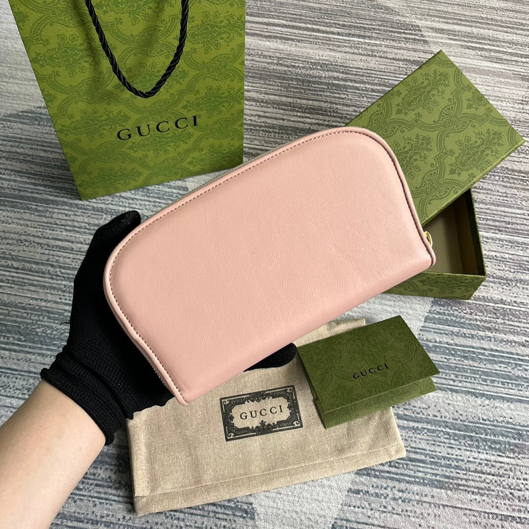 GG BLONDIE 21 FULL ZIP WALLET IN LIGHT PINK CALFSKIN