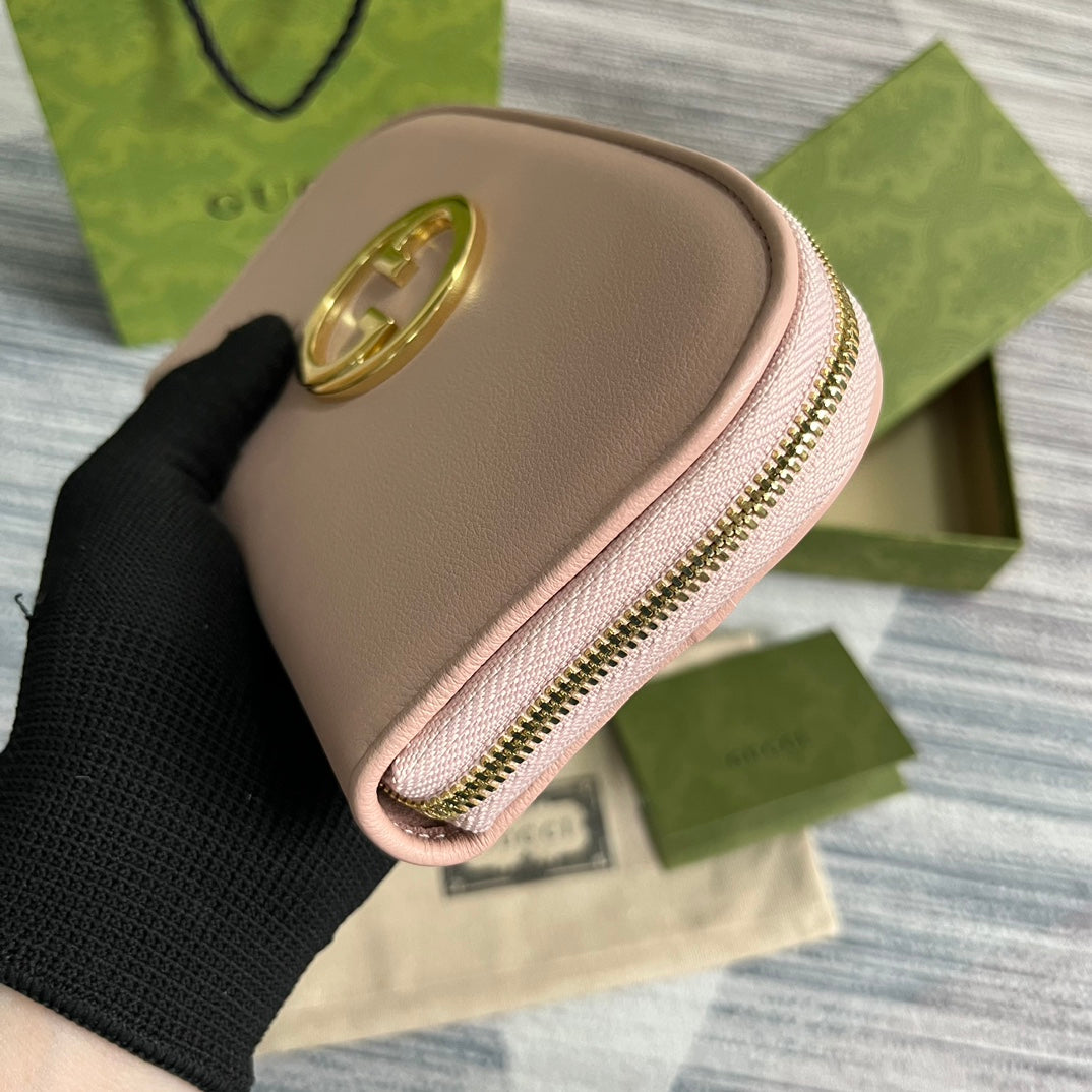 GG BLONDIE 21 FULL ZIP WALLET IN LIGHT PINK CALFSKIN