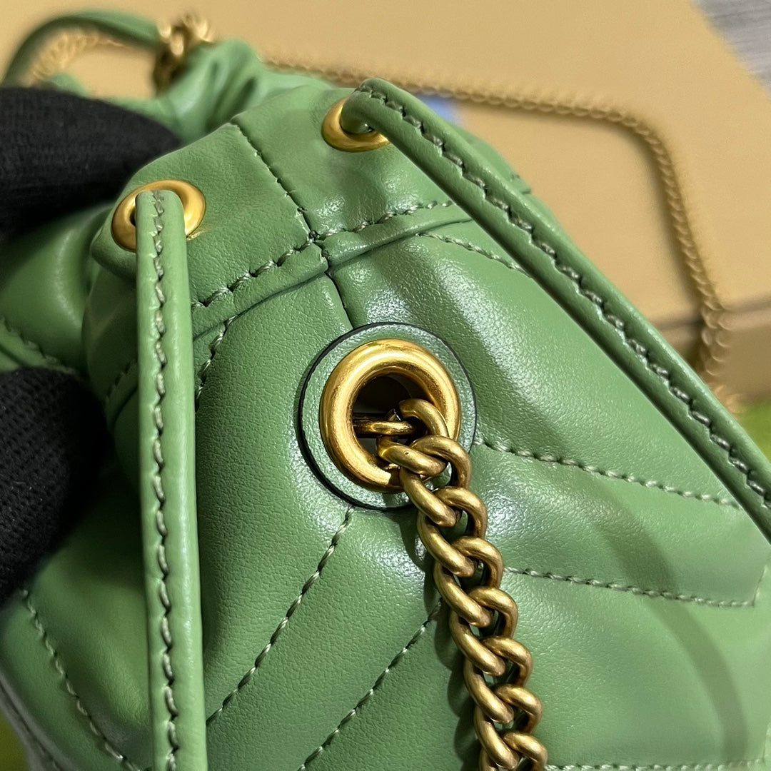 GG MARMONT 17 BUCKET BAG IN LIGHT GREEN CALFSKIN