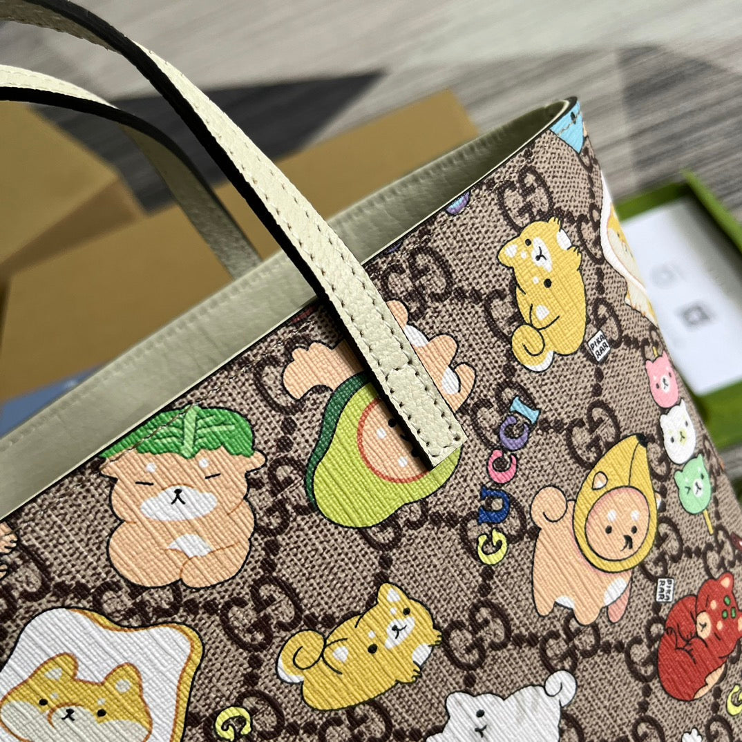 GG SMALL 21 ANIMAL PRINTED TOTE IN BEIGE CANVAS