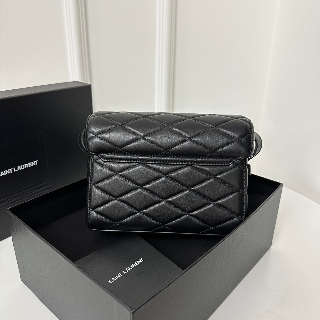 JUNE 19 BLACK QUILTED LAMBSKIN WITH SILVER LOGO BOX BAG