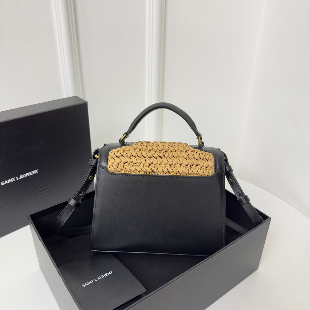 CASSANDRA 20 PALE YELLOW STRAW AND CALFSKIN BAG