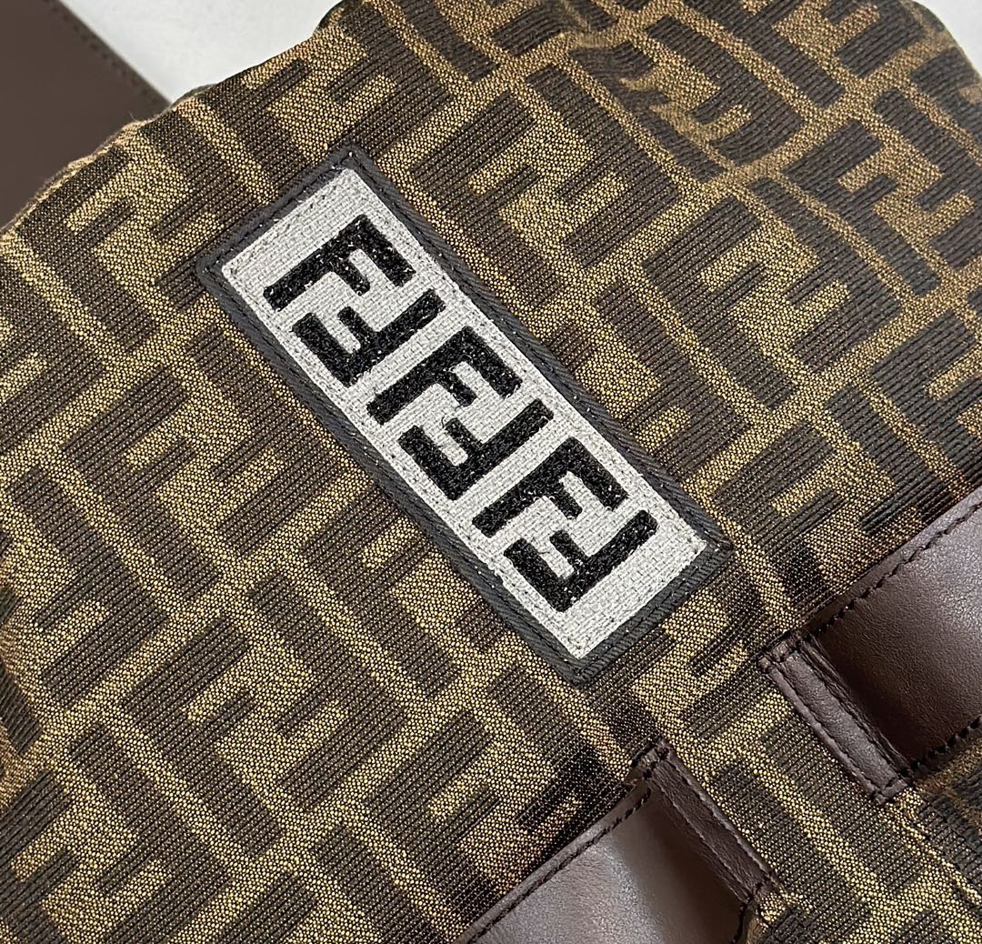 FENDI STRIKE 41 MEDIUM FF MOCHA BROWN JACQUARD FABRIC BACKPACK