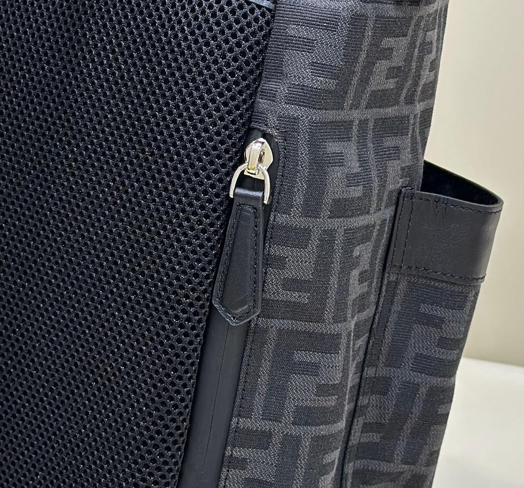 FENDI STRIKE 41 MEDIUM FF BLACK JACQUARD FABRIC BACKPACK