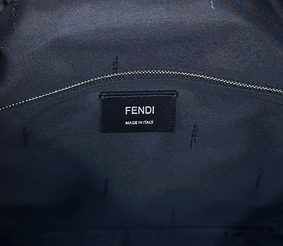 FENDI STRIKE 41 MEDIUM FF BLACK JACQUARD FABRIC BACKPACK