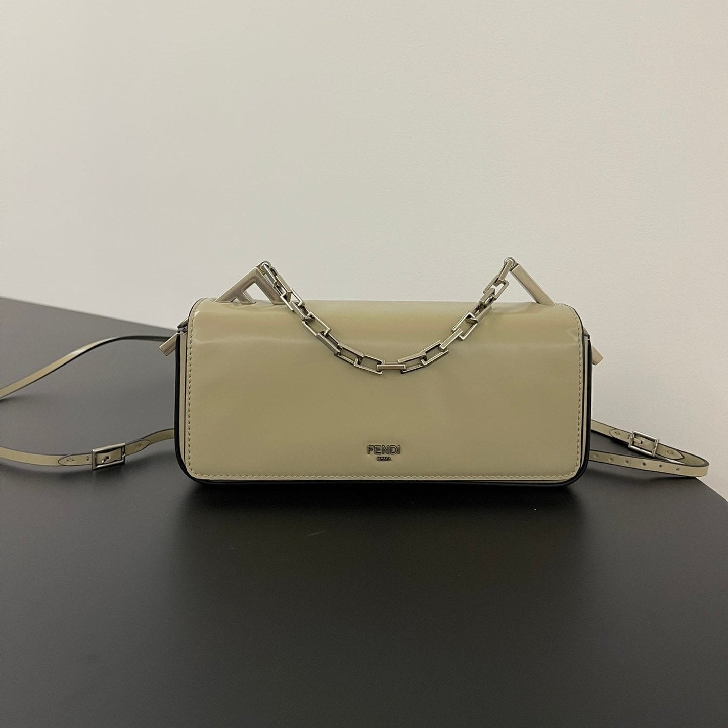 FENDI MINI FIRST SIGHT 23 BAG IN ECRU BROWN CALFSKIN WITH SILVER HARDWARE